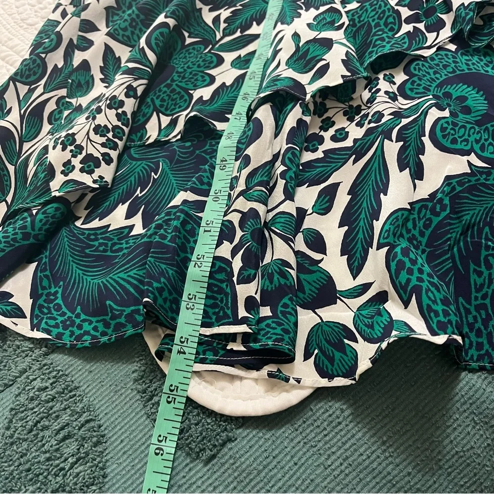 J CREW 100% Silk Hi Low Maxi Dress Tropical Floral Green White Bow Size 20 - Picture 12 of 15